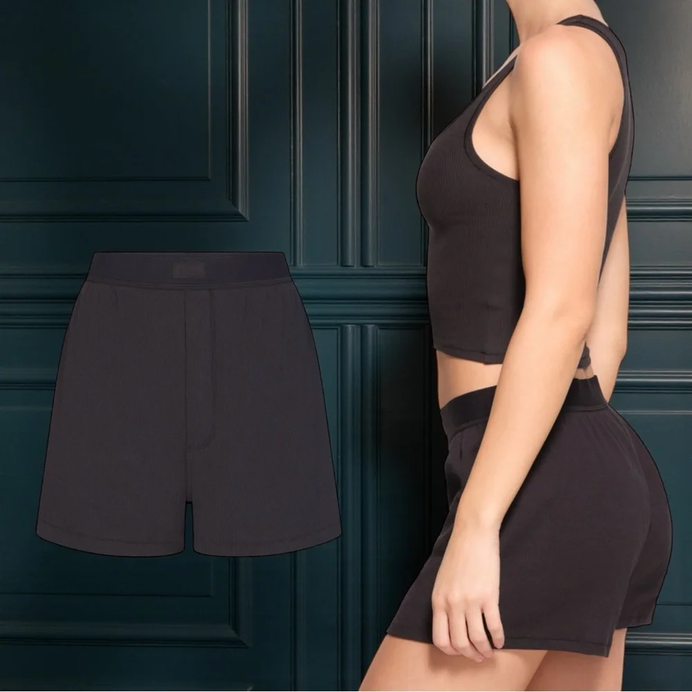 ✨ NWT SKIMS Loose Cotton Rib Boxer | Soot | XXS✨